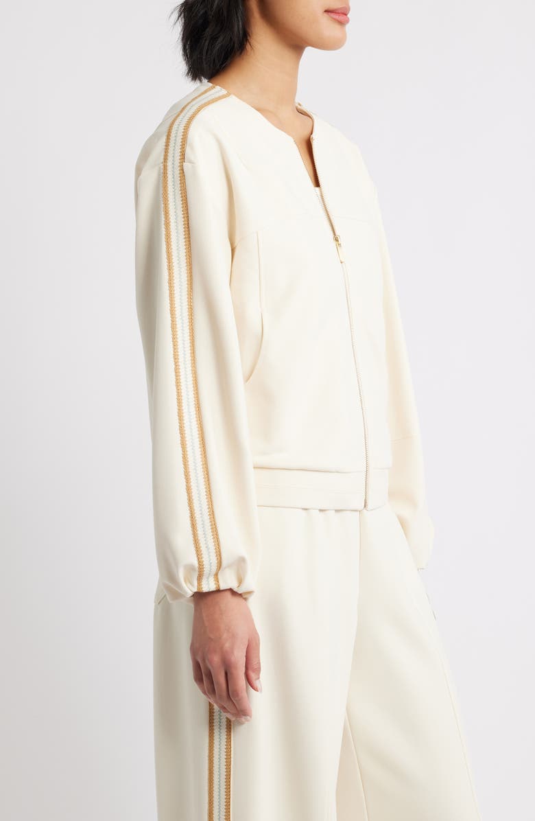 Wit & Wisdom Stripe Trim Front Zip Jacket, Alternate, color, Ecru