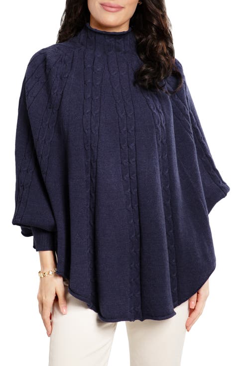 Batwing Sleeve Cable Knit Poncho Sweater