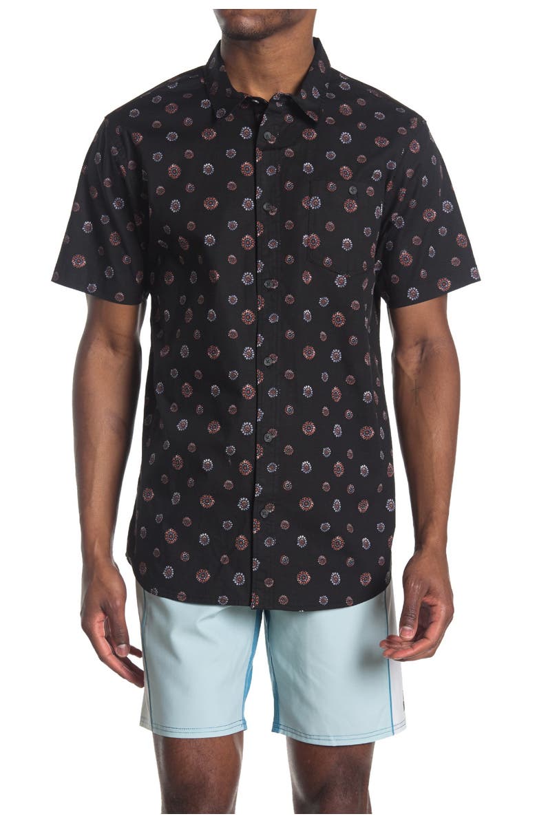O'Neill Tame Modern Fit Leaf Print Short Sleeve Button-Up Shirt, Main, color,