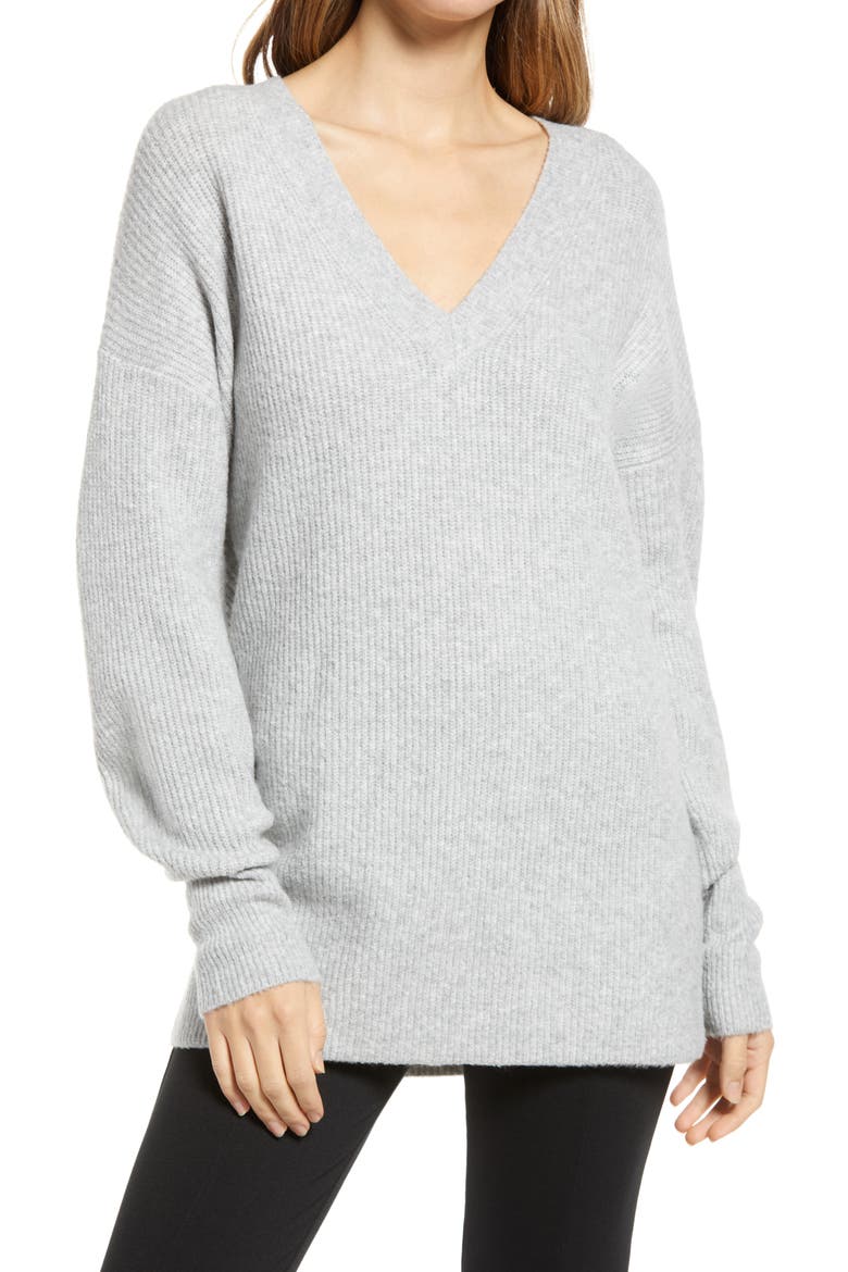 Cozy V-Neck Tunic Sweater, Main, color, GREY HEATHER