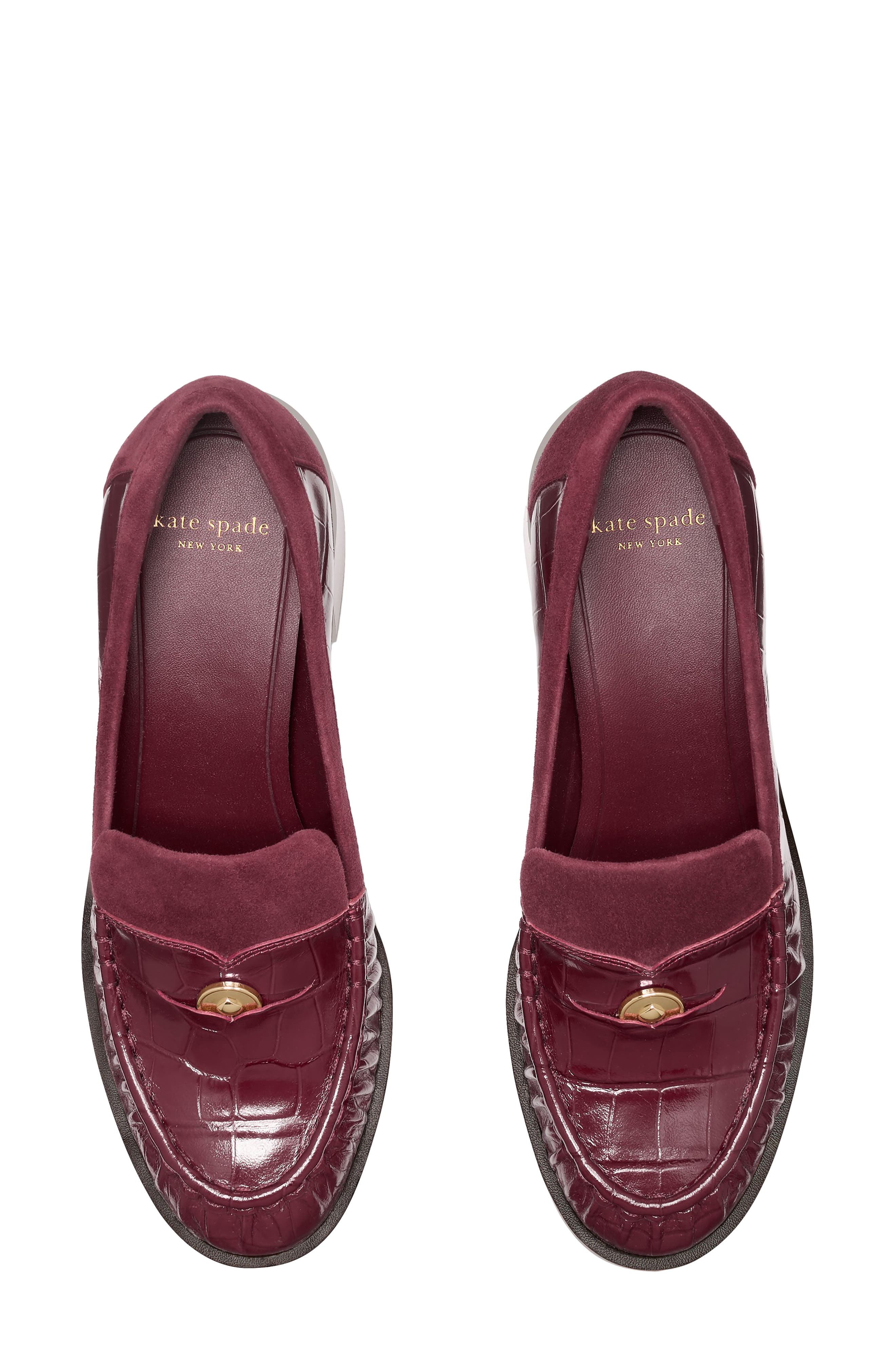 Pani Croc Embossed Leather Loafer Pump, Alternate, color, CHERRY JUICE