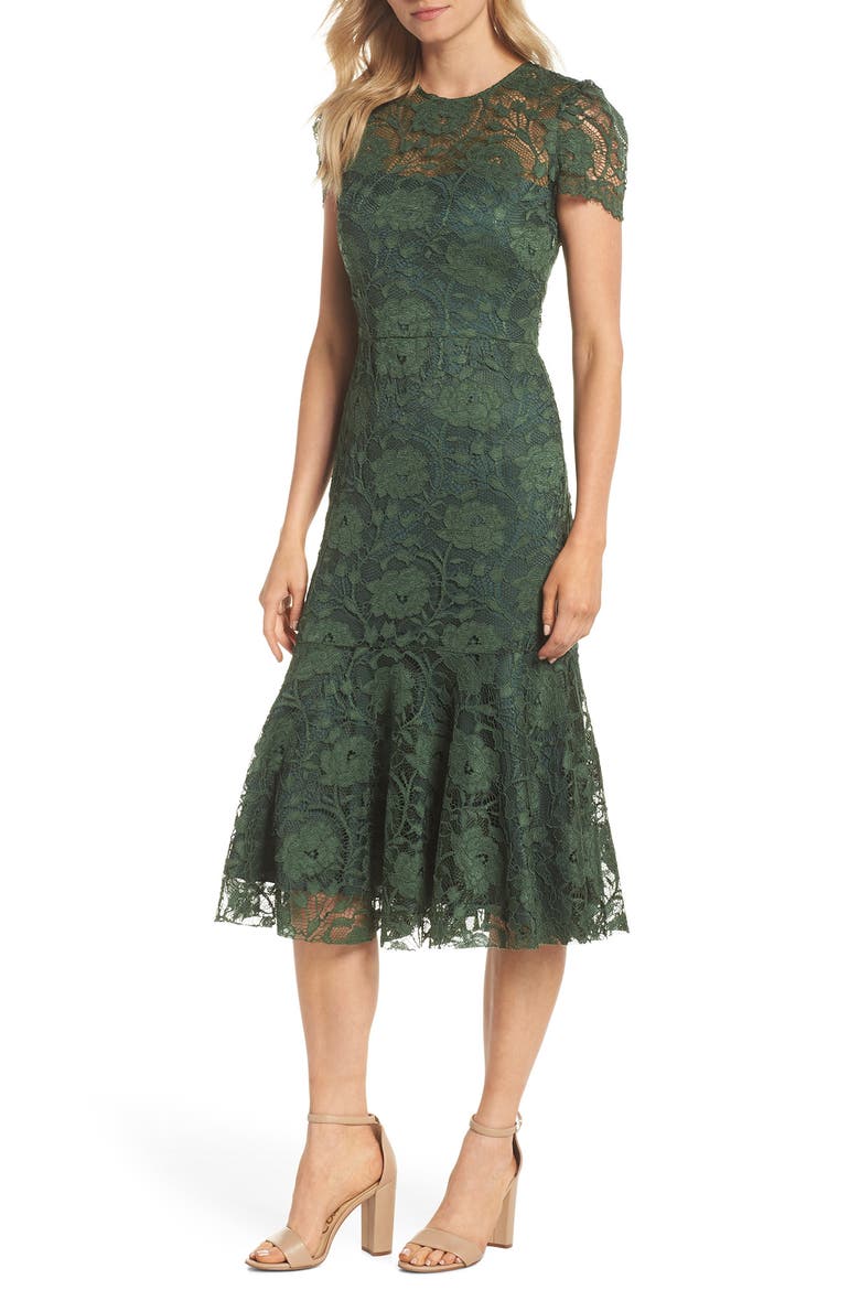 Eve Lace Midi Dress, Main, color, FOREST GREEN