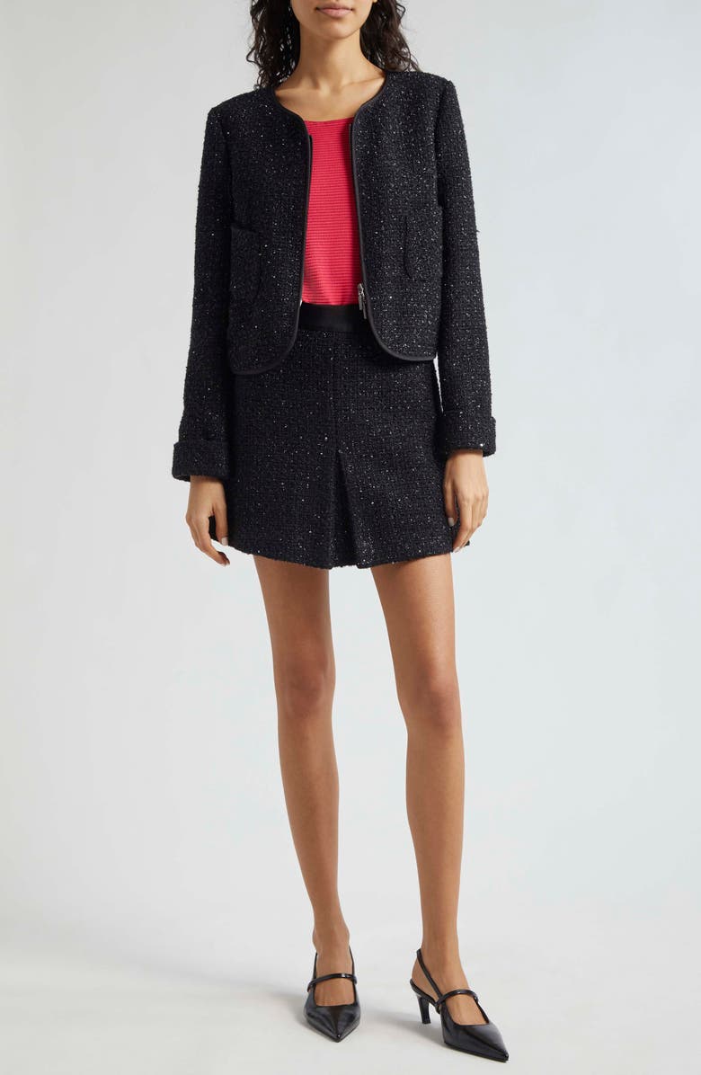 Emporio Armani Metallic Tweed Jacket, Alternate, color, Solid Black