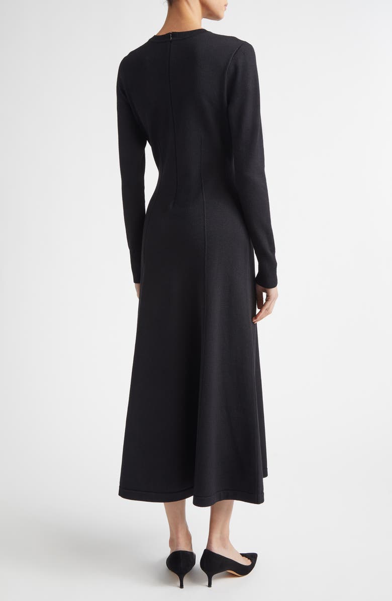 Carolina Herrera Chrysanthemum Embroidered Long Sleeve Jersey Midi Dress, Alternate, color, Black Multi