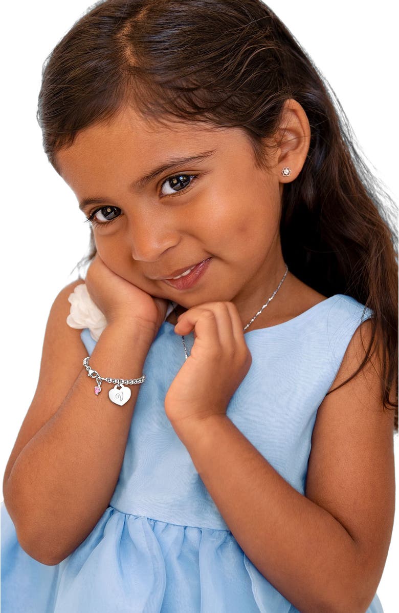 Tiny Blessings Sterling Silver 3mm Beads & Engraved Initial 5.25" Bracelet, Alternate, color, Silver - V