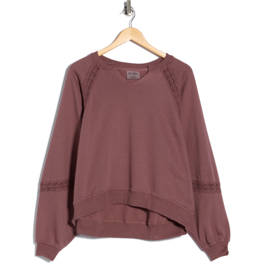 Jessica Simpson Lace Fleece Split Crewneck Sweatshirt In Pink