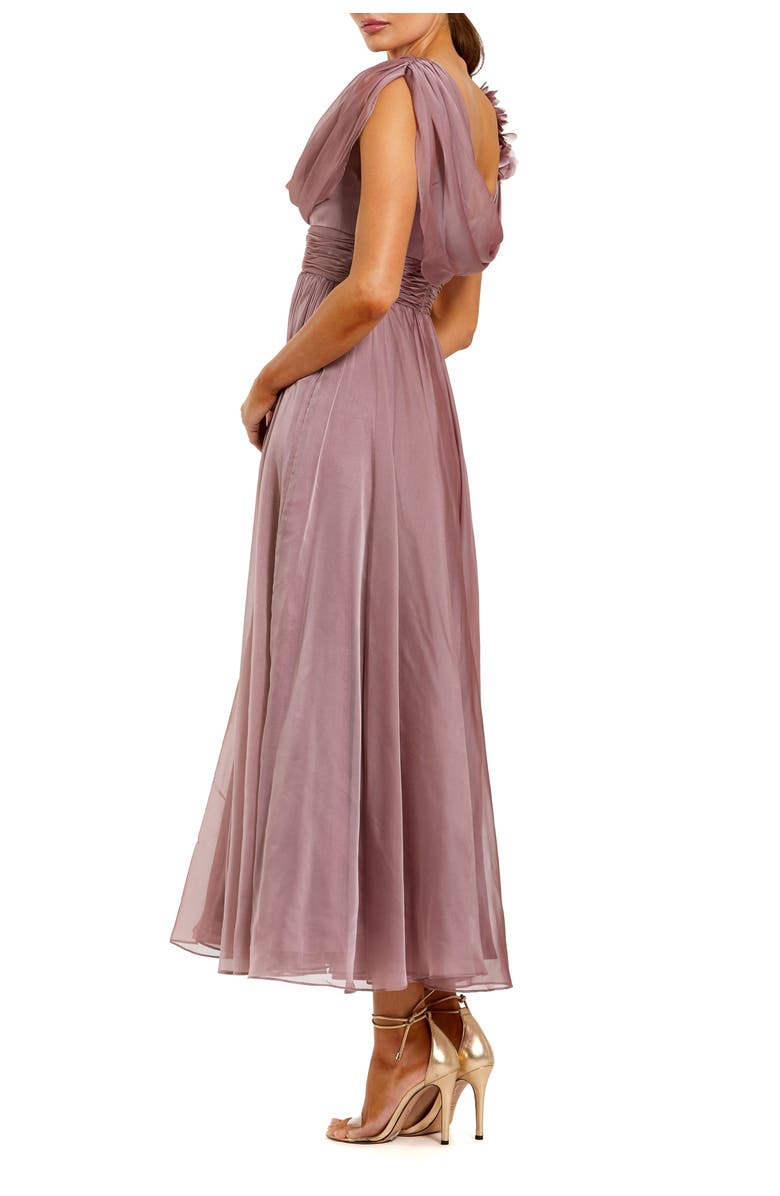 Mac Duggal Chiffon Cowl Neck 3D Flower Midi Dress, Alternate, color, Antique Rose