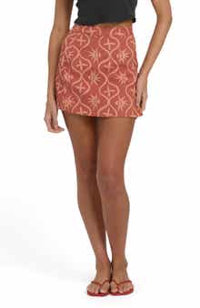 Wave Washed Printed Cotton & Linen Miniskirt