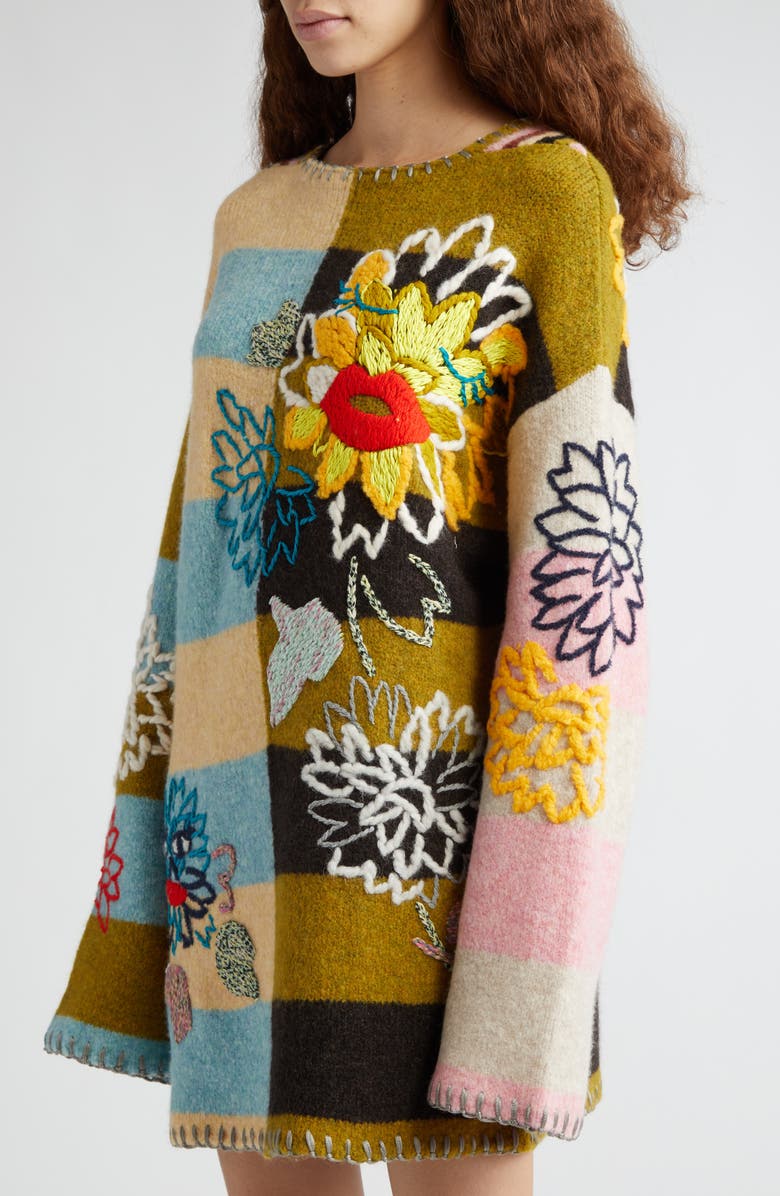 YanYan Chryssy Kissy Embroidered Long Sleeve Wool Blend Sweater Dress, Alternate, color, 