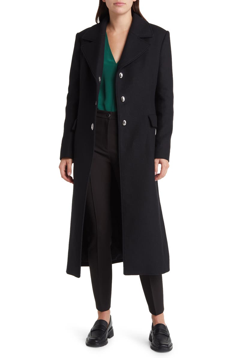 BOSS Clafa Wool Blend Longline Coat, Alternate, color, Blk