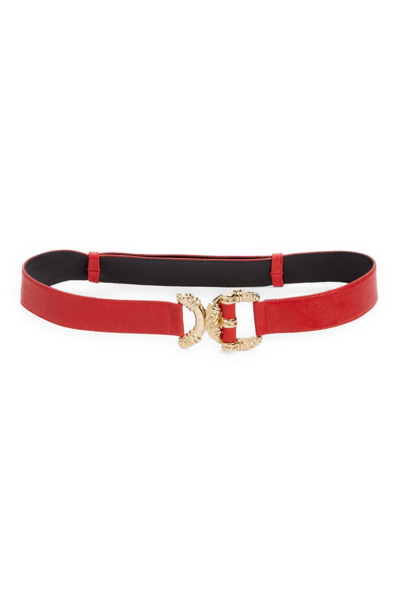 Viper D-Ring Buckle Leather Belt, Main, color, RED