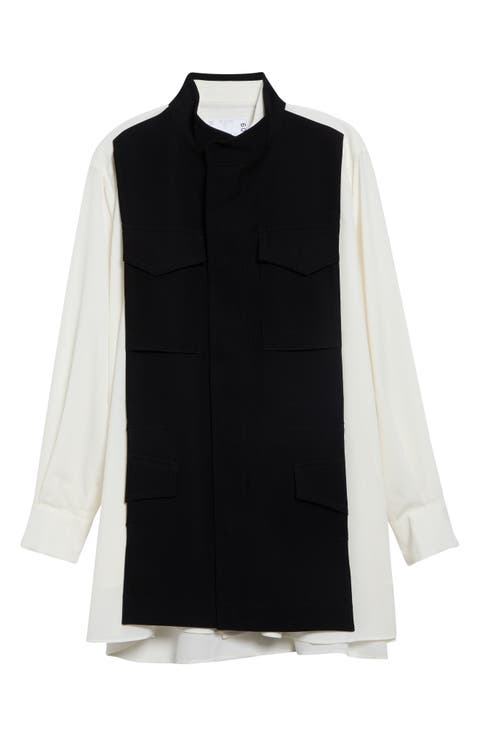Mixed Media Suiting & Crepe Back Satin Shirt