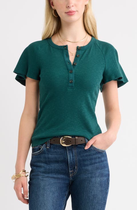 Flutter Sleeve Ribbed Henley