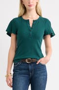 Treasure & Bond Flutter Sleeve Ribbed Henley