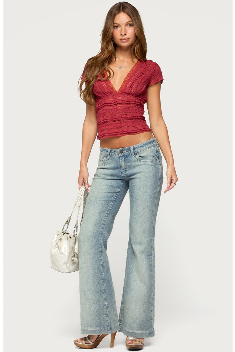 Avalee Sheer Lace V-Neck Top, Alternate, color, BURGUNDY