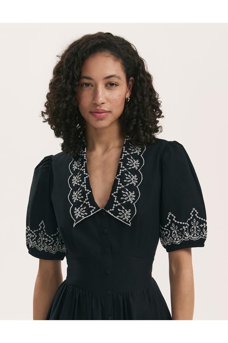 Arianna Embroidered Cotton Midi Dress, Alternate, color, Black