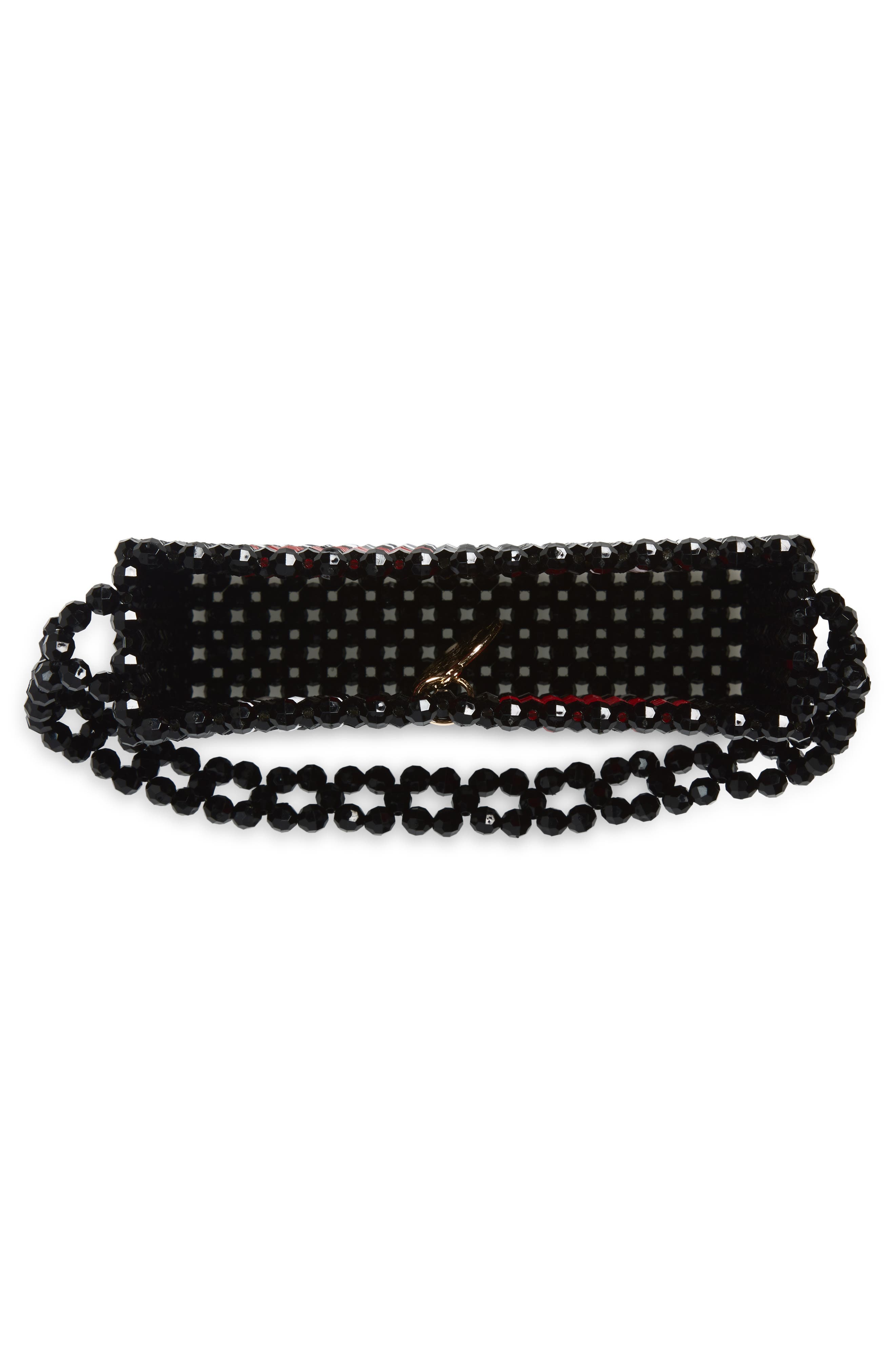 Susan Alexandra I LOVE NY Beaded Top Handle Bag, Alternate, color, Black