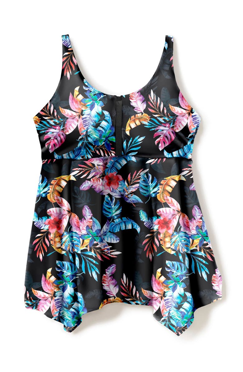 Swim 365 Longer-Length Handkerchief Hem Tankini Top, Alternate, color, Cabana Glow Tropical
