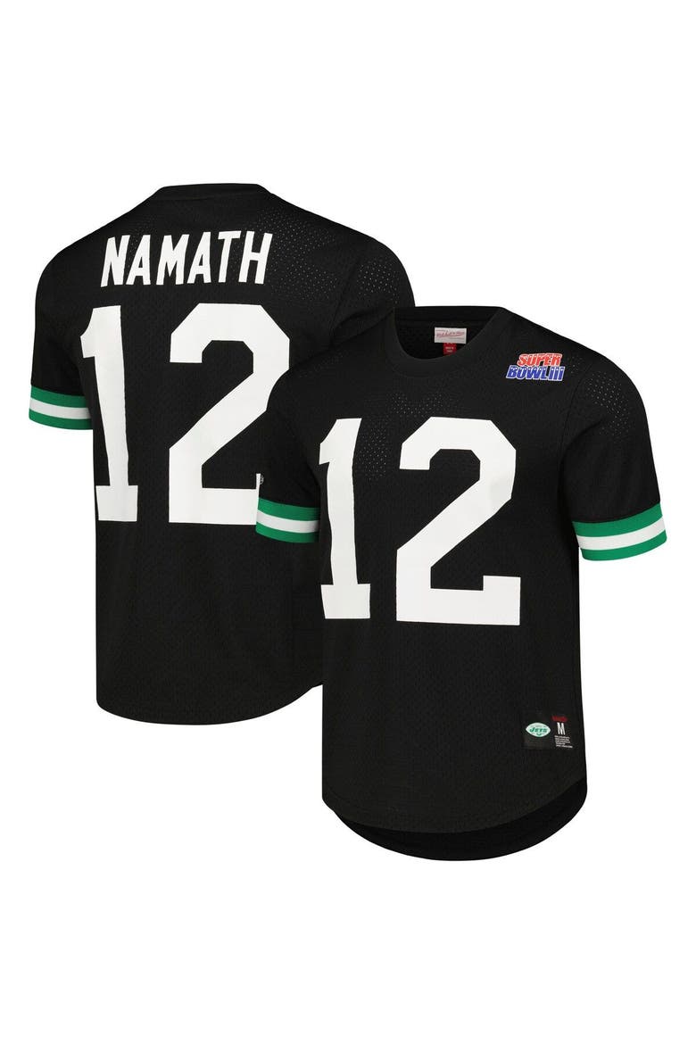 Men's Mitchell & Ness Joe Namath Black New York Jets Retired Player Name & Number Mesh Top, Main, color, Black