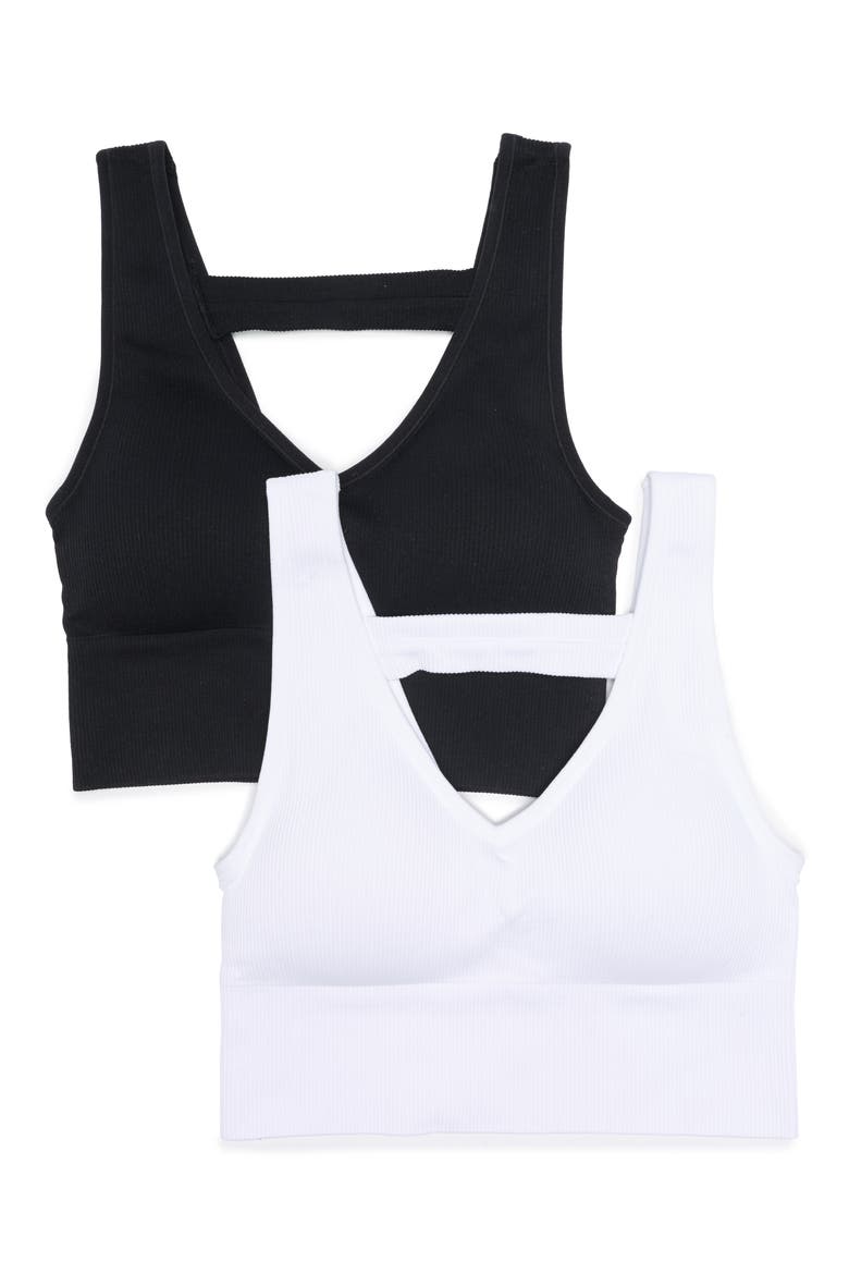 Bianca 2-Pack V-Neck Rib Seamless Bralettes, Main, color, BLACK/ WHITE