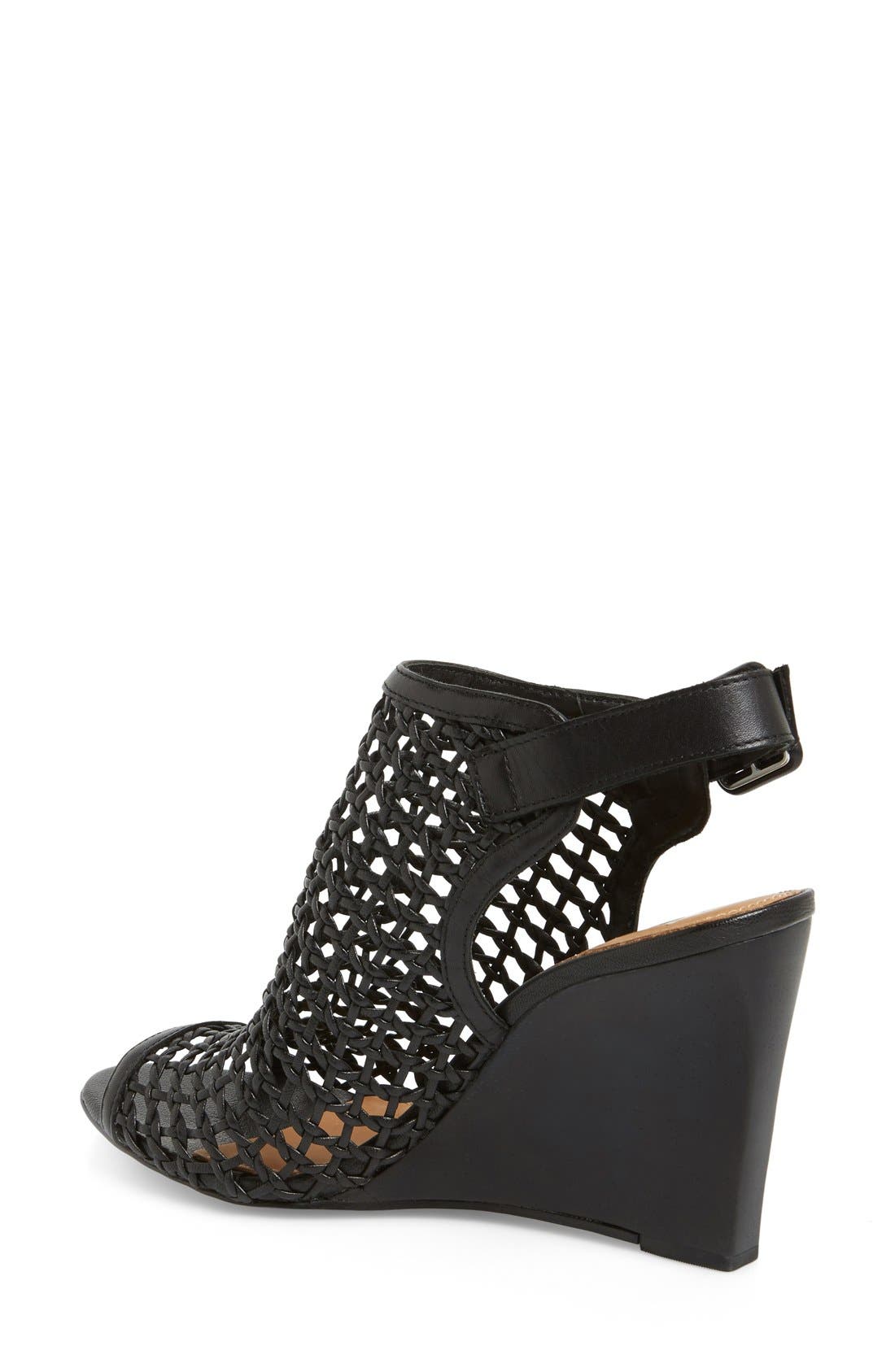 'Cleone' Woven Leather Peep Toe Wedge Sandal, Alternate, color, BLACK