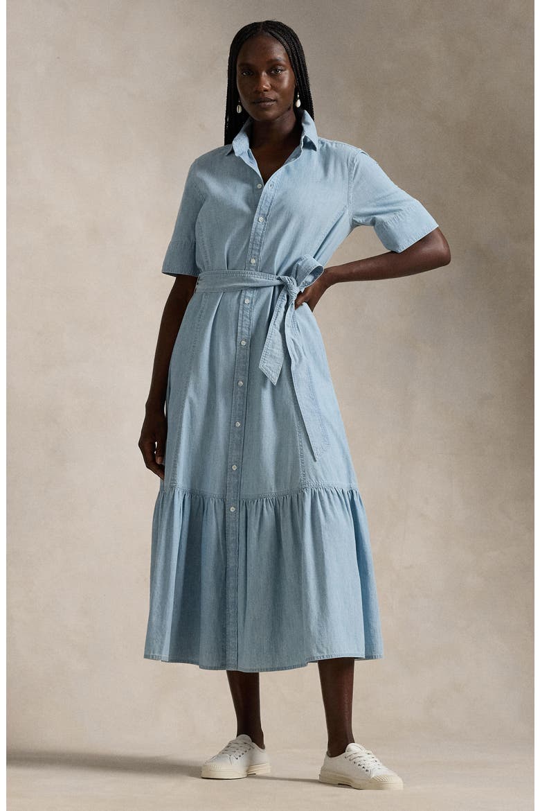 Bea Tie Belt Midi Shirtdress, Alternate, color, CHAMBRAY