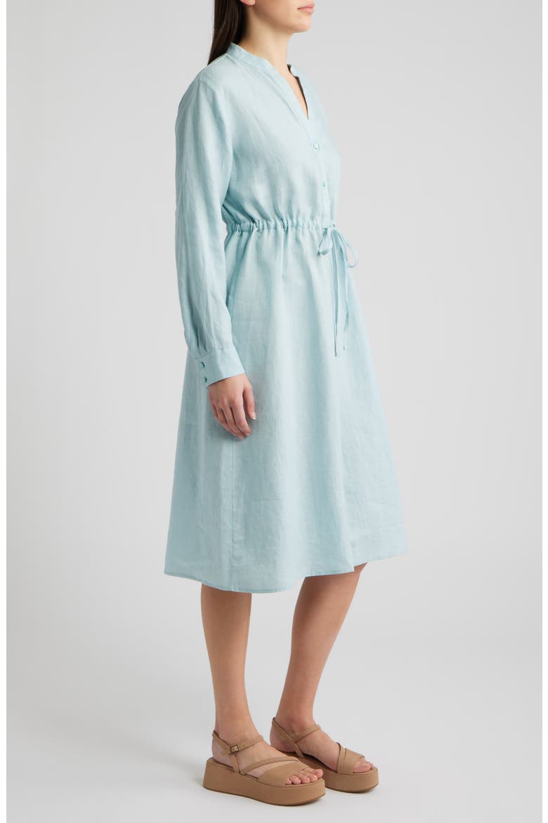 Mandarin Collar Long Sleeve Organic Linen Midi Shirtdress, Alternate, color, BREEZE