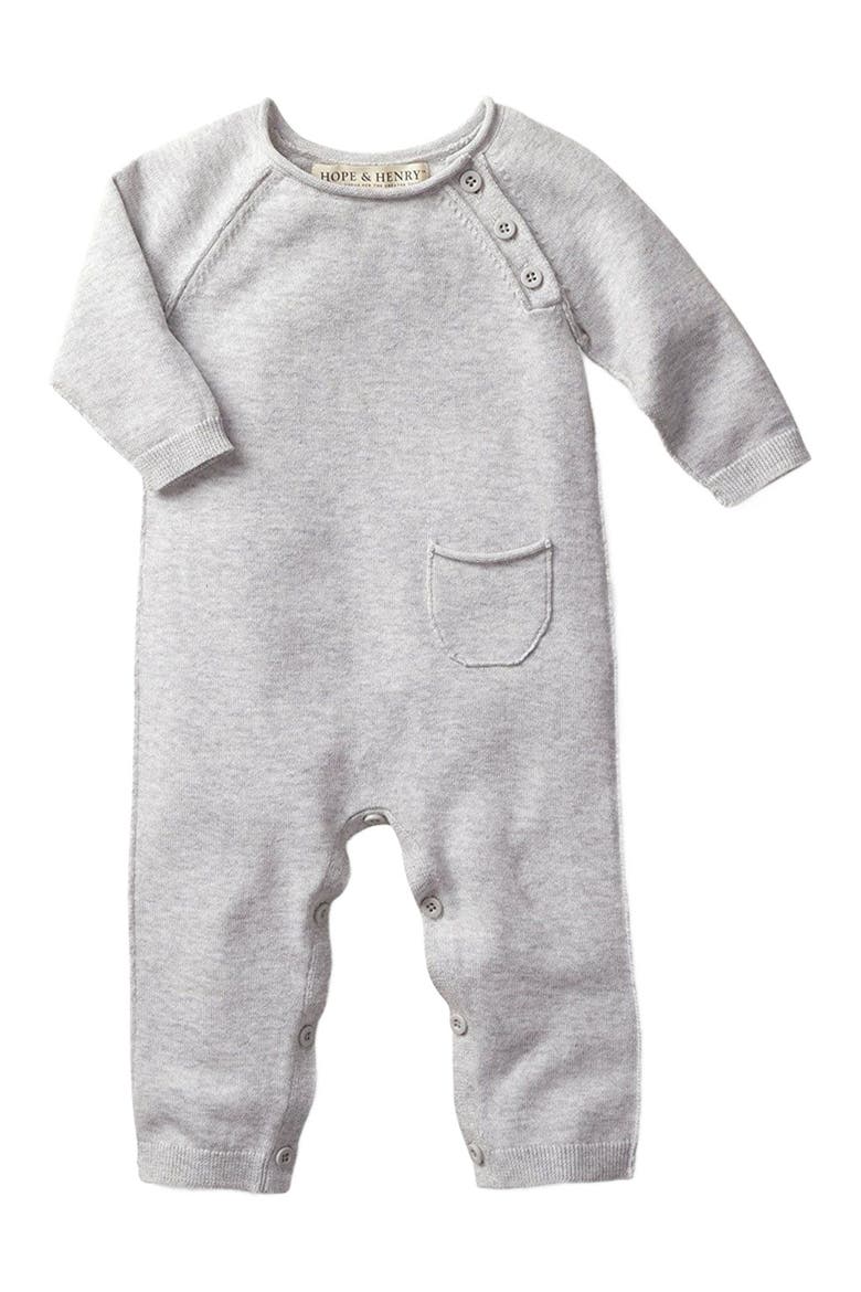 Baby Raglan Sweater Romper, Main, color, Heather Grey