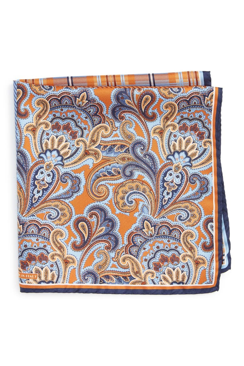 Men's Shop 'Three Panel' Silk Pocket Square, Main, color, ORANGE