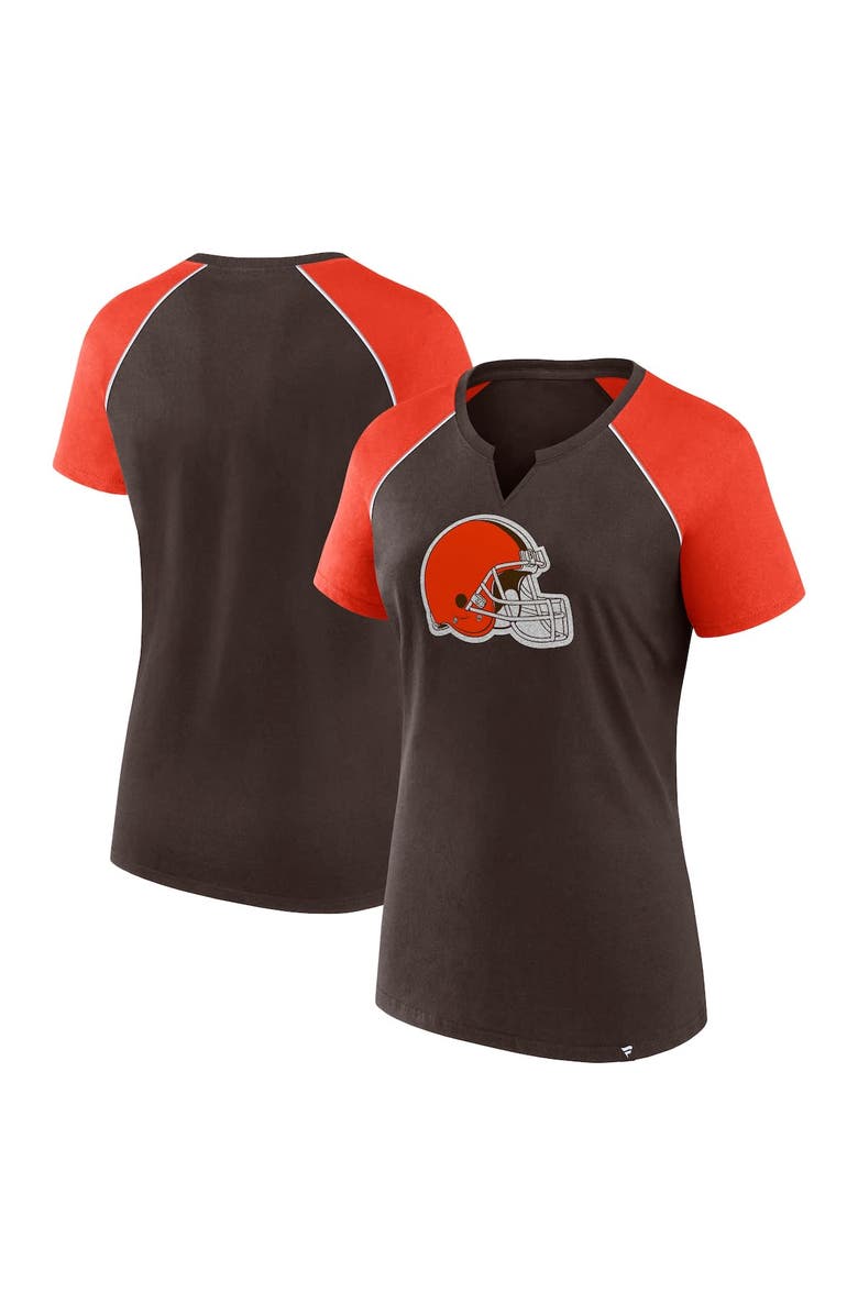 FANATICS Women's Fanatics Brown/Orange Cleveland Browns Glittered Primary Raglan T-Shirt, Main, color, Brown