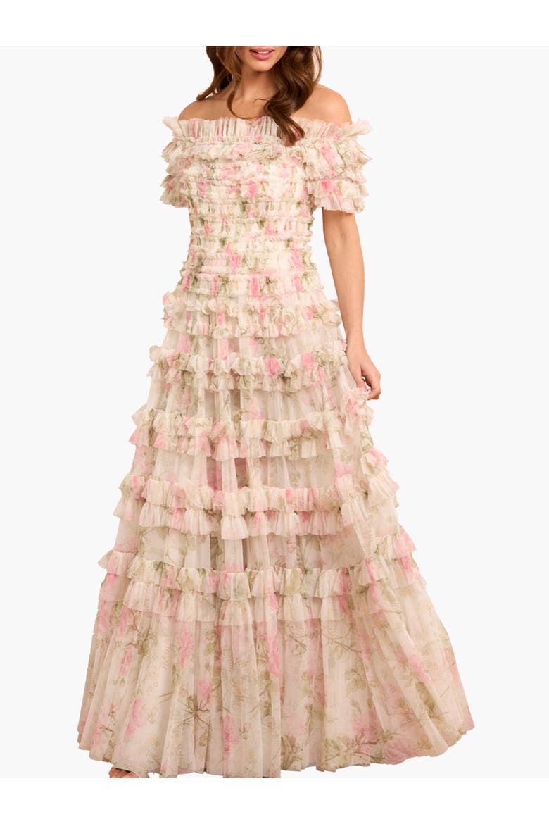 Rose Lisette Off-shoulder Gown, Main, color, Moonshine/Pink