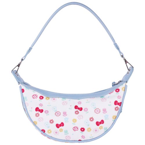 Sanrio Hello Kitty Floral Print Top Zip Shoulder Bag In White