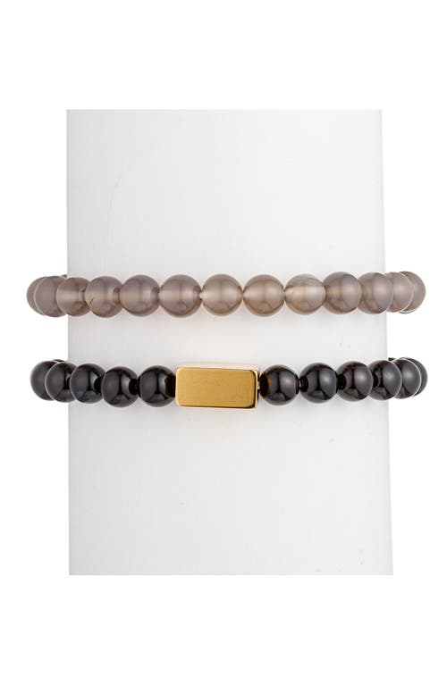 Eye Candy Los Angeles Set Of 2 Shawn Agate Beaded Bracelets In Gold