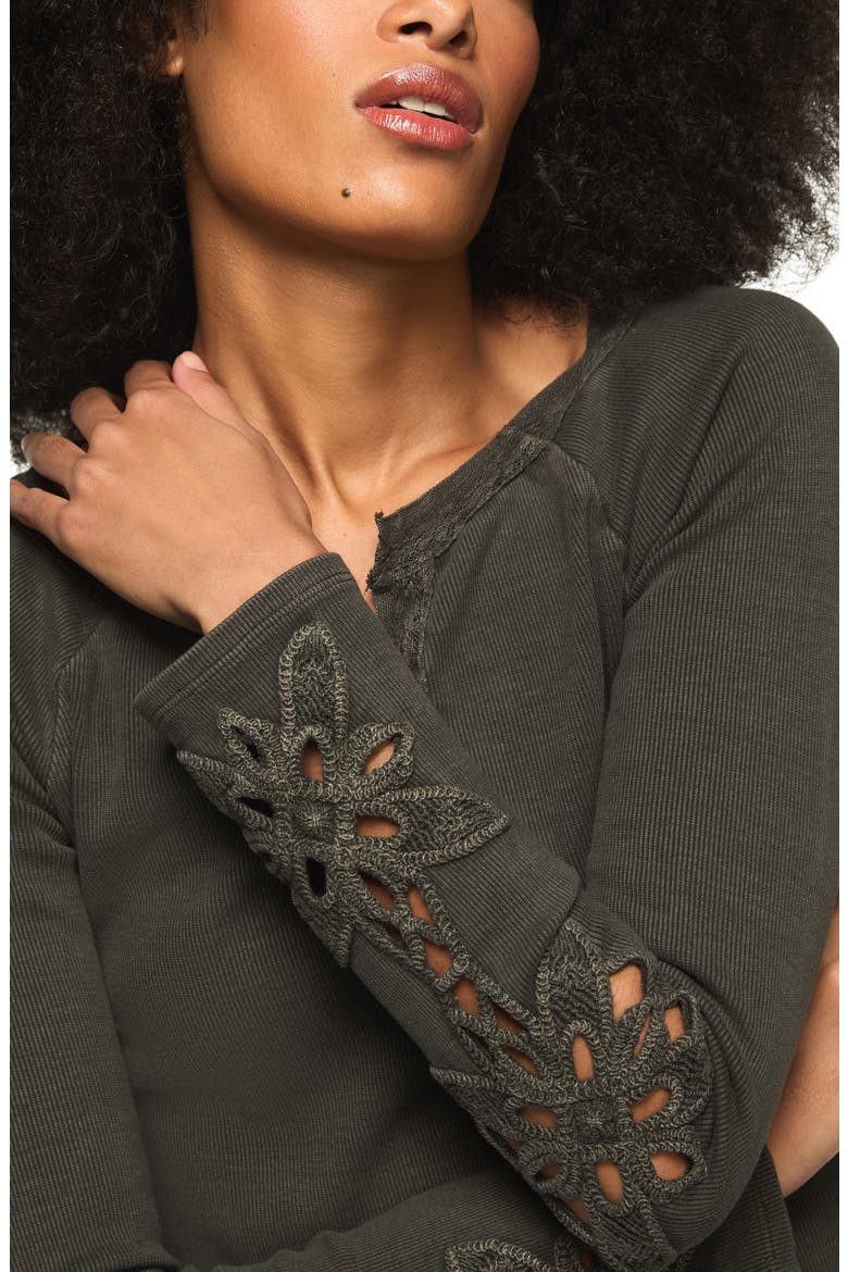 Lace Trim Notch Neck Rib Henley, Alternate, color, RAVEN