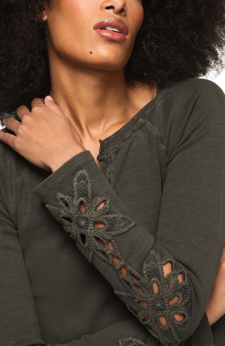 Lucky Brand Lace Trim Notch Neck Rib Henley, Alternate, color, Raven