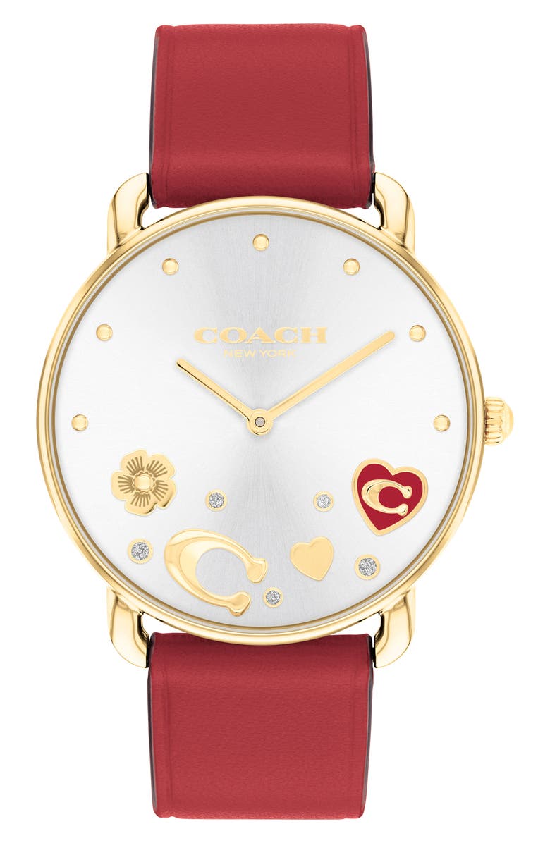 COACH Elliot Leather Strap Watch, 36mm, Main, color, Silver White