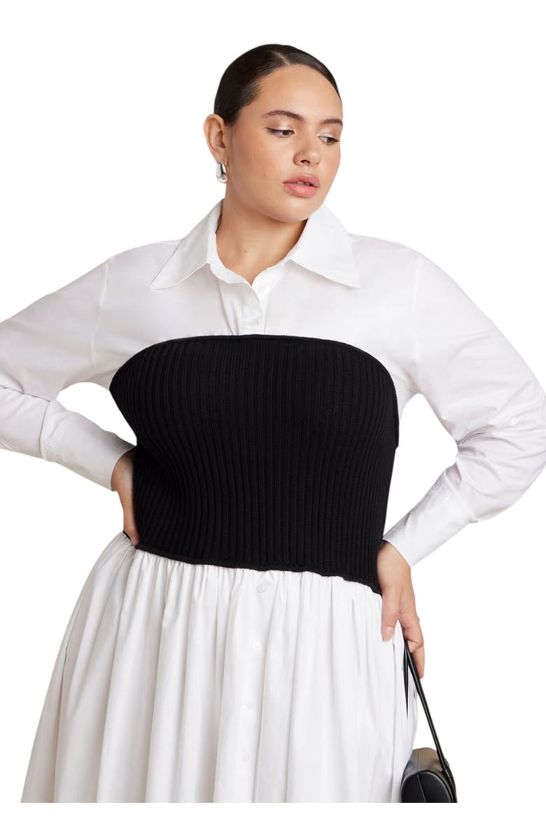 Sweater Twofer Shirt Dress, Alternate, color, WHITE BLACK