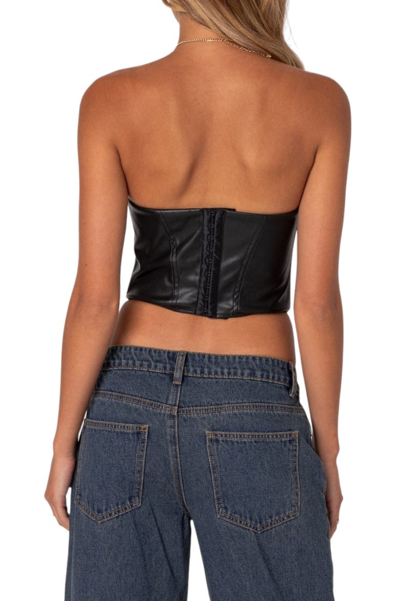 Aberdeen Faux Leather Strapless Crop Top, Alternate, color, BLACK
