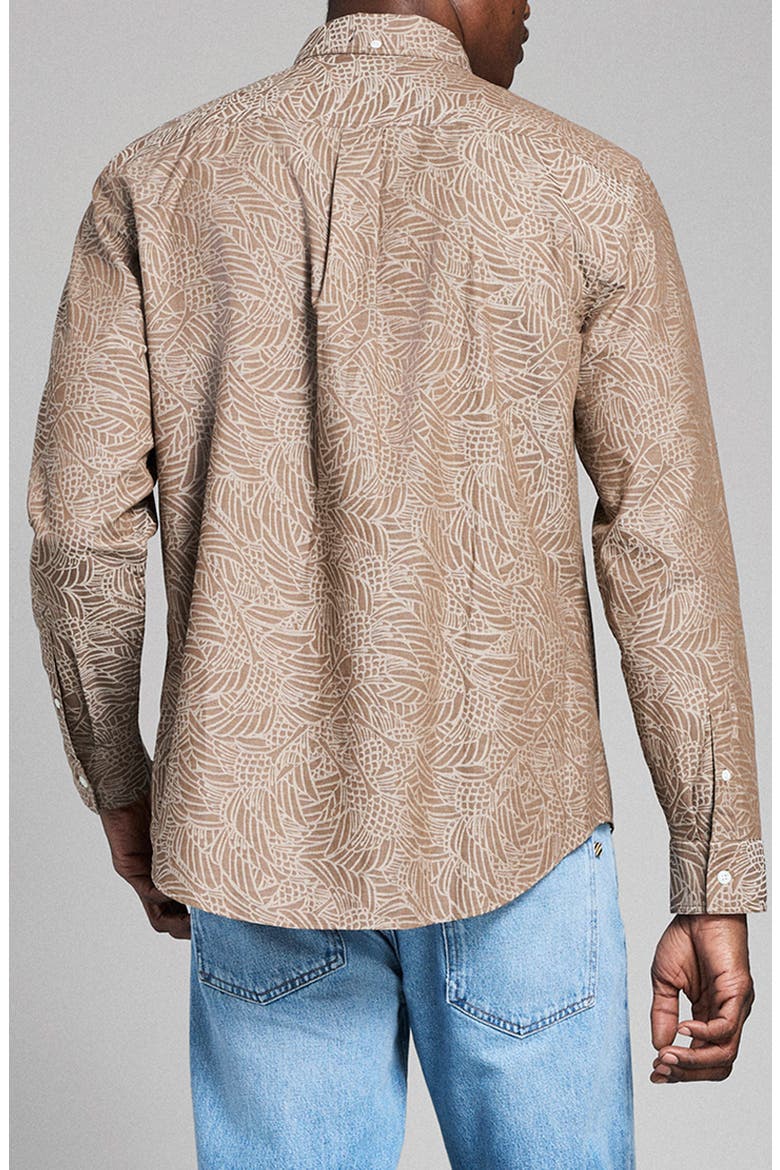 Mélange Heron Swarm Button-Down Shirt, Alternate, color, KHAKI MULTI