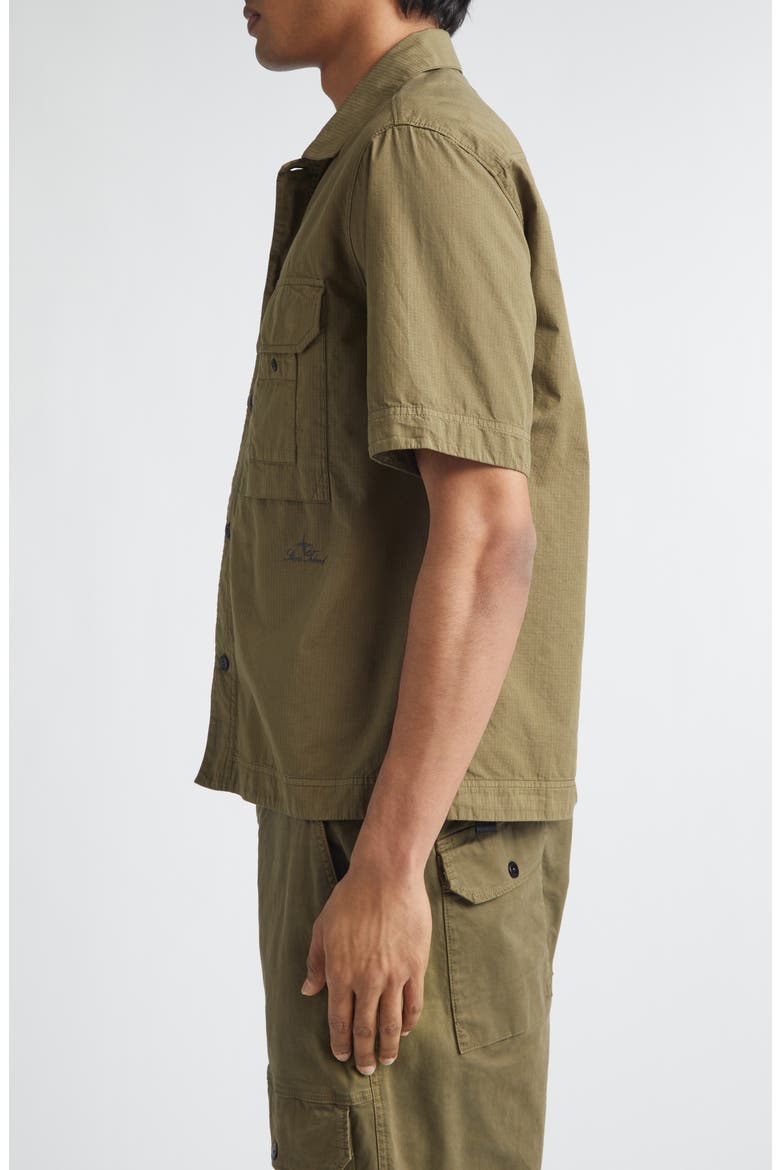 Cotton & Nylon Ripstop Short Sleeve Button-Up Shirt, Alternate, color, MILITARY GREEN