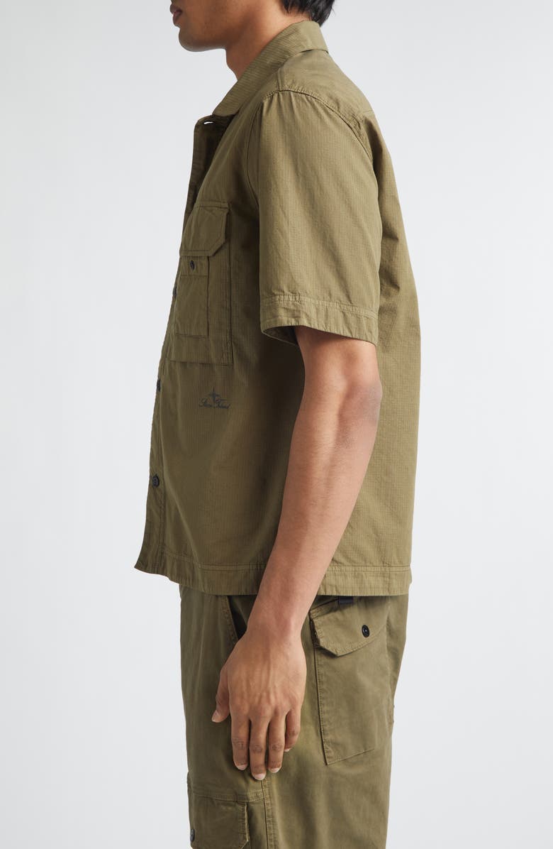 Stone Island Cotton & Nylon Ripstop Short Sleeve Button-Up Shirt, Alternate, color, Military Green