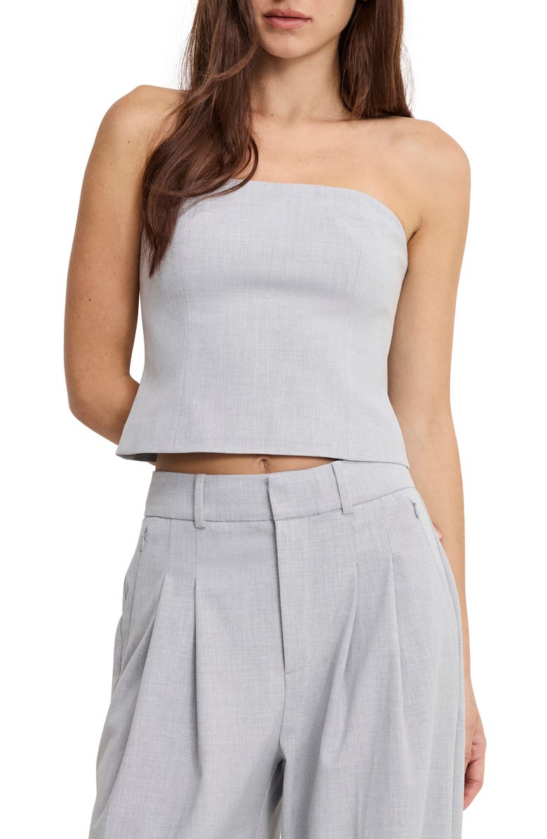 Good American Essential Suiting Strapless Top, Alternate, color, Crosshatch Grey