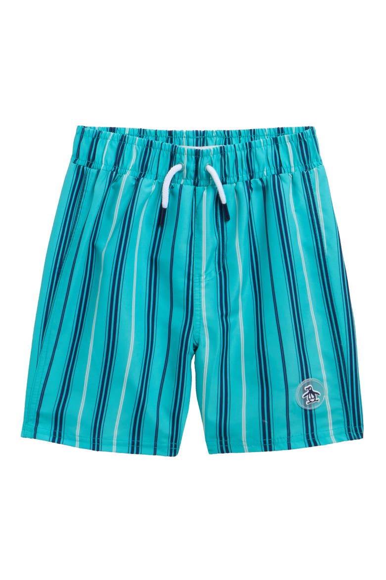 Kids' Stripe Print Swim Trunks, Main, color, LAGOON