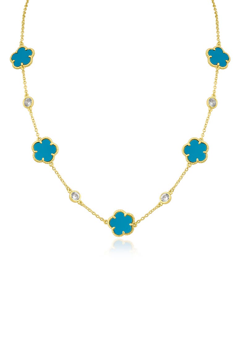 Cubic Zirconia & Clover Station Necklace, Main, color, TURQUOISE/ GOLD