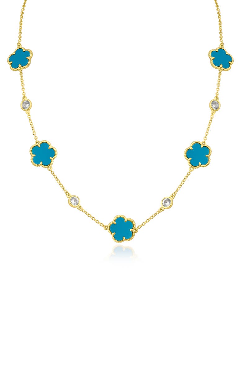 CZ by Kenneth Jay Lane Cubic Zirconia & Clover Station Necklace, Main, color, 