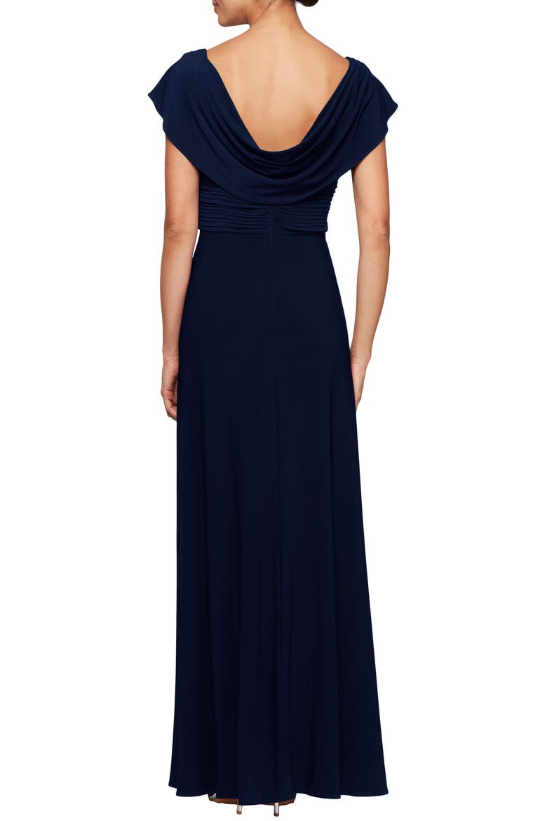 Cowl Neck Beaded Waist Gown, Alternate, color, NAVY