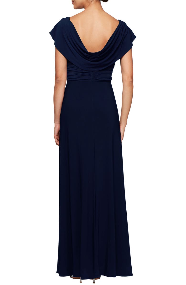 Alex Evenings Cowl Neck Beaded Waist Gown, Alternate, color, Navy