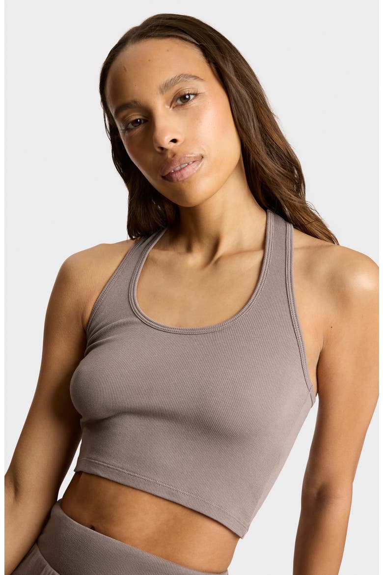 Better than Basic Racerback Crop Rib Tank, Alternate, color, TRUFFLE