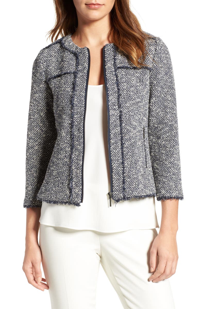 Emerson Rose Zip Front Tweed Jacket, Main, color, 