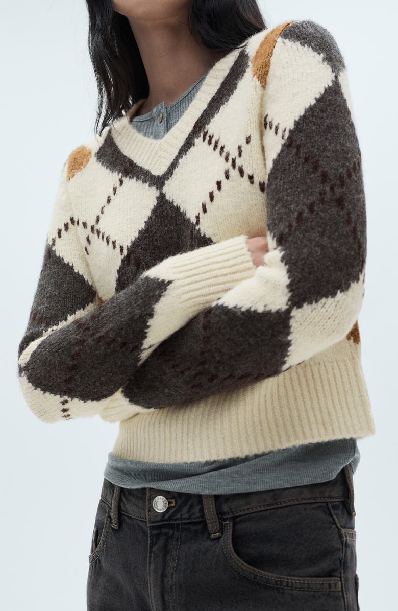 MANGO Argyle V-Neck Sweater, Alternate, color, 